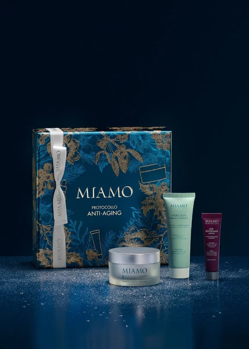 Miamo Cofanetto Xmas 2023 Restructuring Hydra Soft Creamy Cleanser 50 ml + Restructuring Cream 24h 50 ml + Anti-glycoxidant Masque