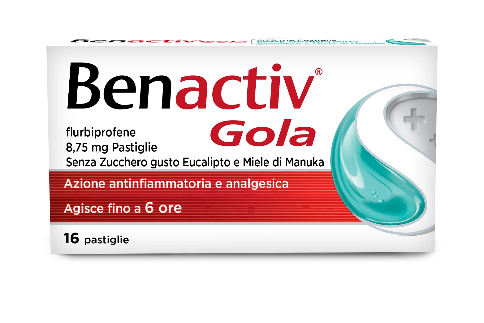 Benactiv Gola Pastiglie Senza Zucchero gusto Eucalipto e Miele di Manuka 16 Pastiglie
