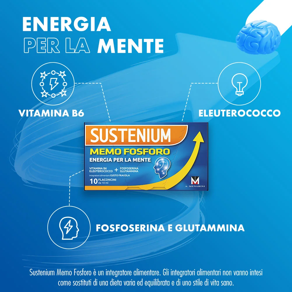Sustenium Memo Fosforo Integratore Memoria e Concentrazione 10 Flaconcini Memoria e Concentrazione