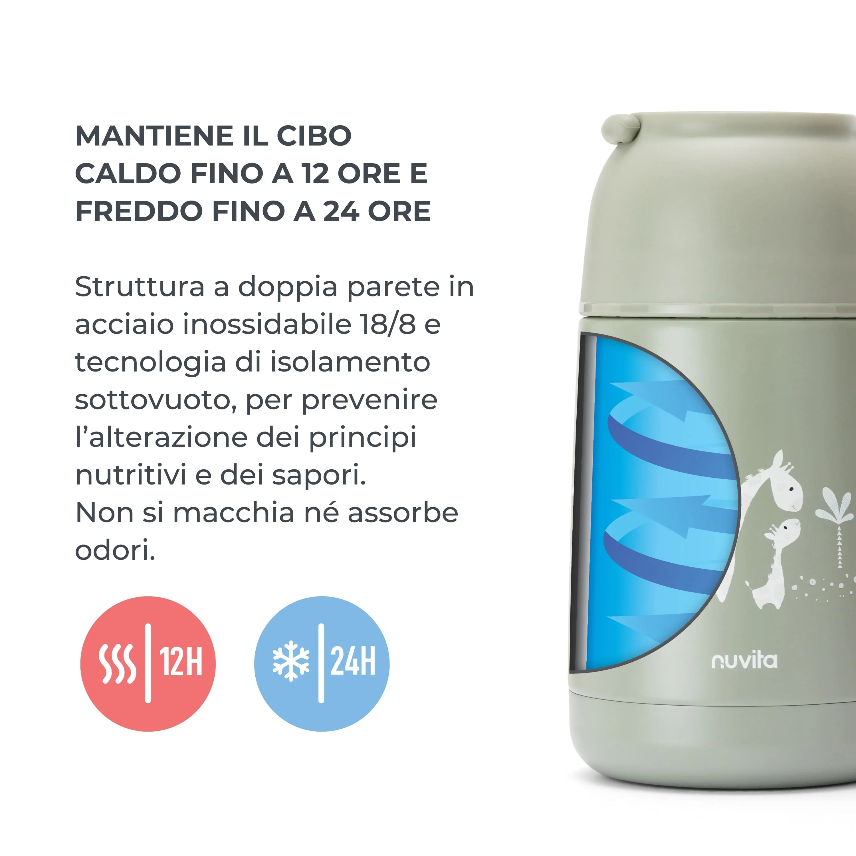 Sage Green Contenitore Termico con Manico in Silicone per Cibi Liquidi e Solidi 620 ml Contenitore Isotermico