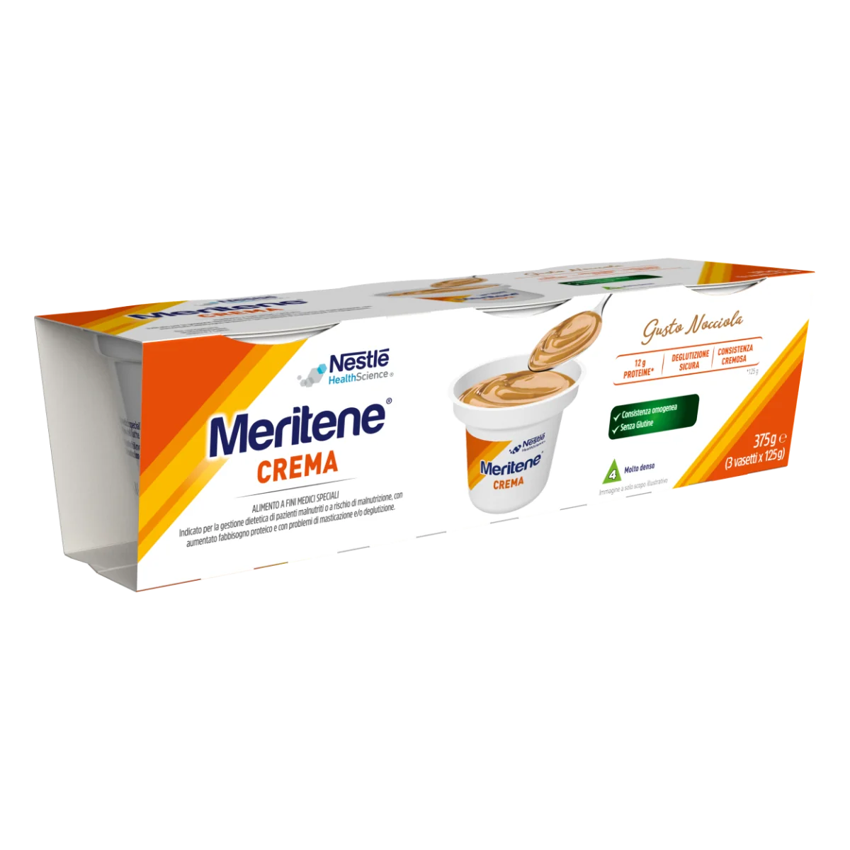 Meritene Creme Nocciola 3X125 g Dessert Iperproteico e Ipercalorico