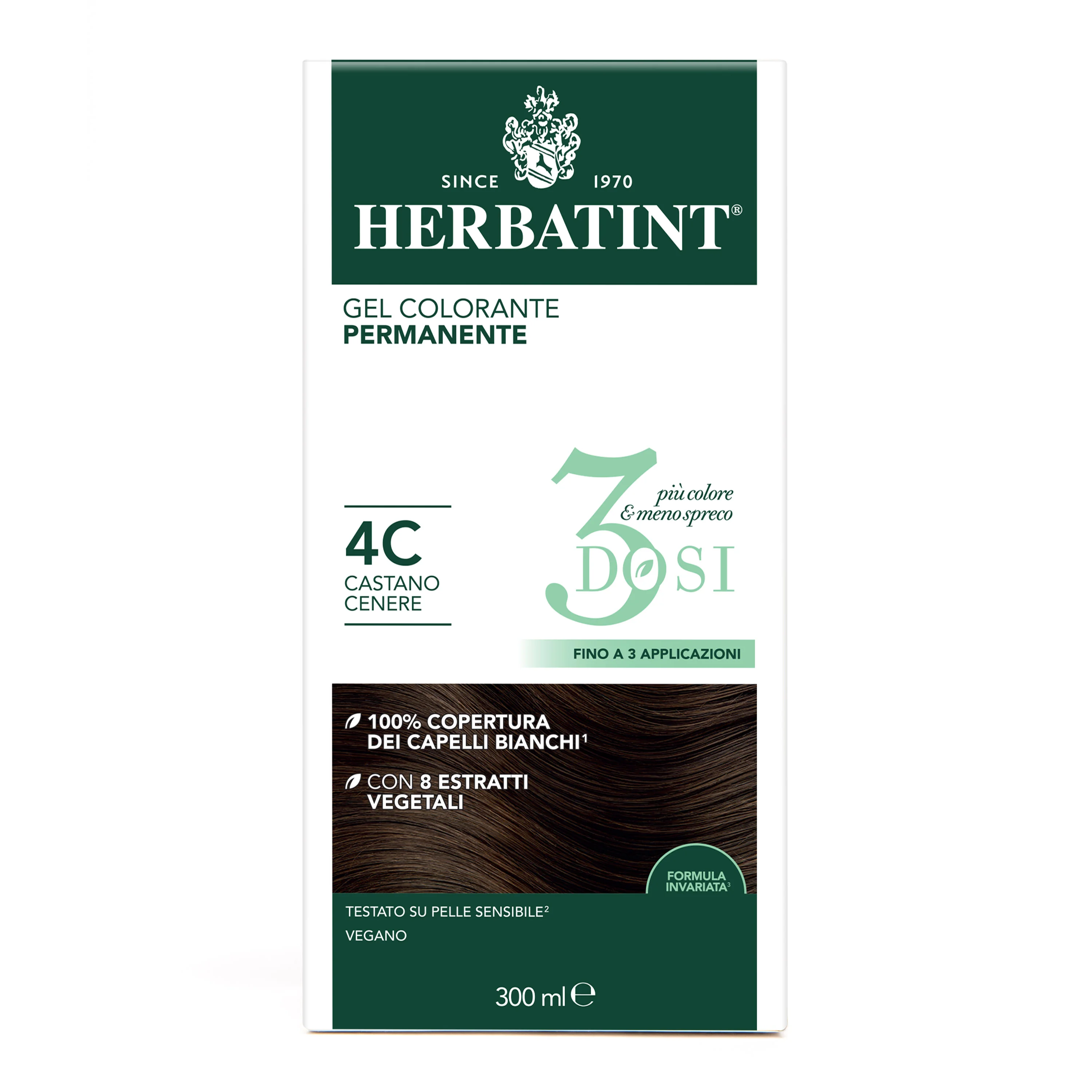 Herbatint Gel Colorante Permanente 3Dosi 4C 300 Ml 100% Copertura Capelli Bianchi