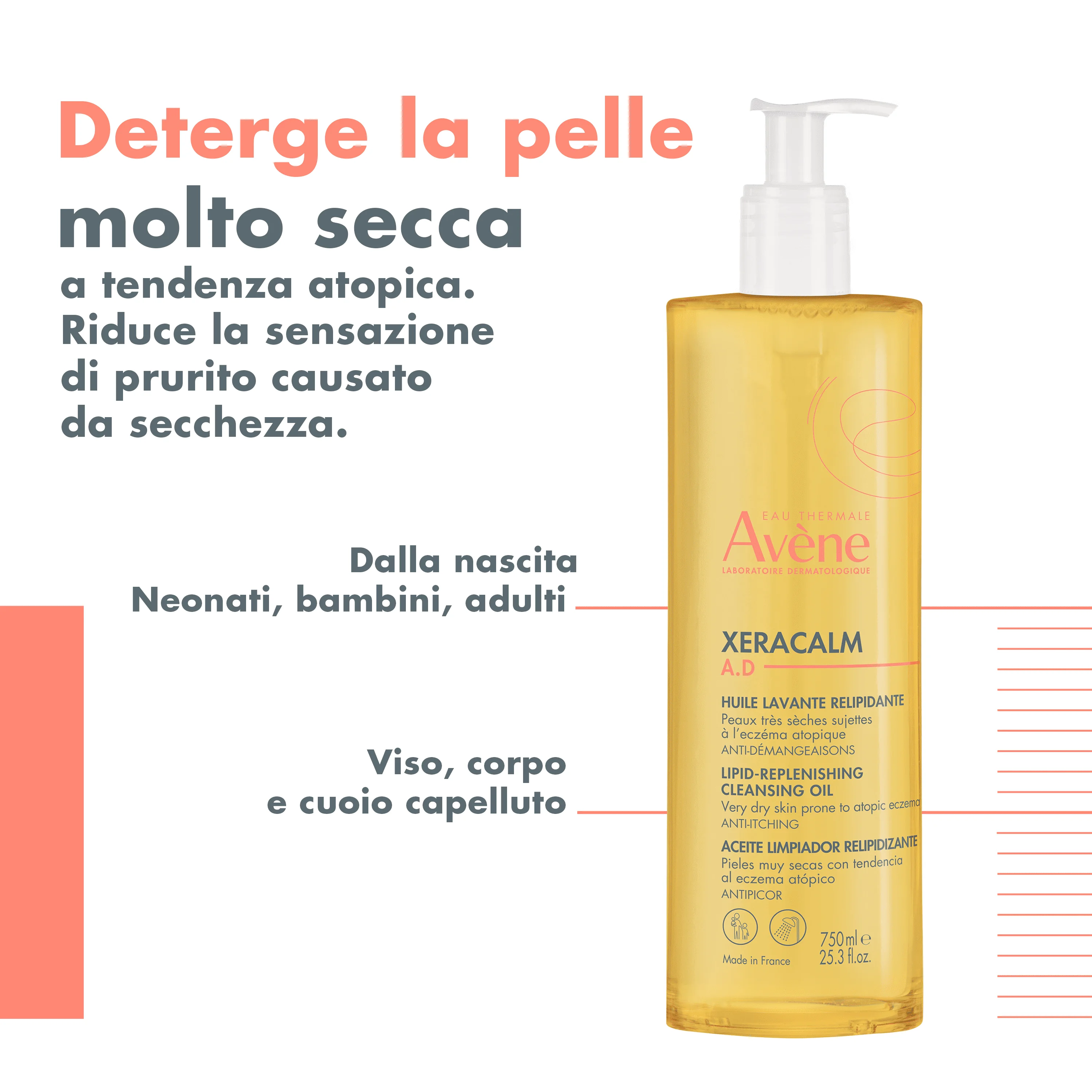 Eau Thermale Avène Xeracalm AD Olio Detergente Liporestitutivo 750 ml Pelli Molto Secche