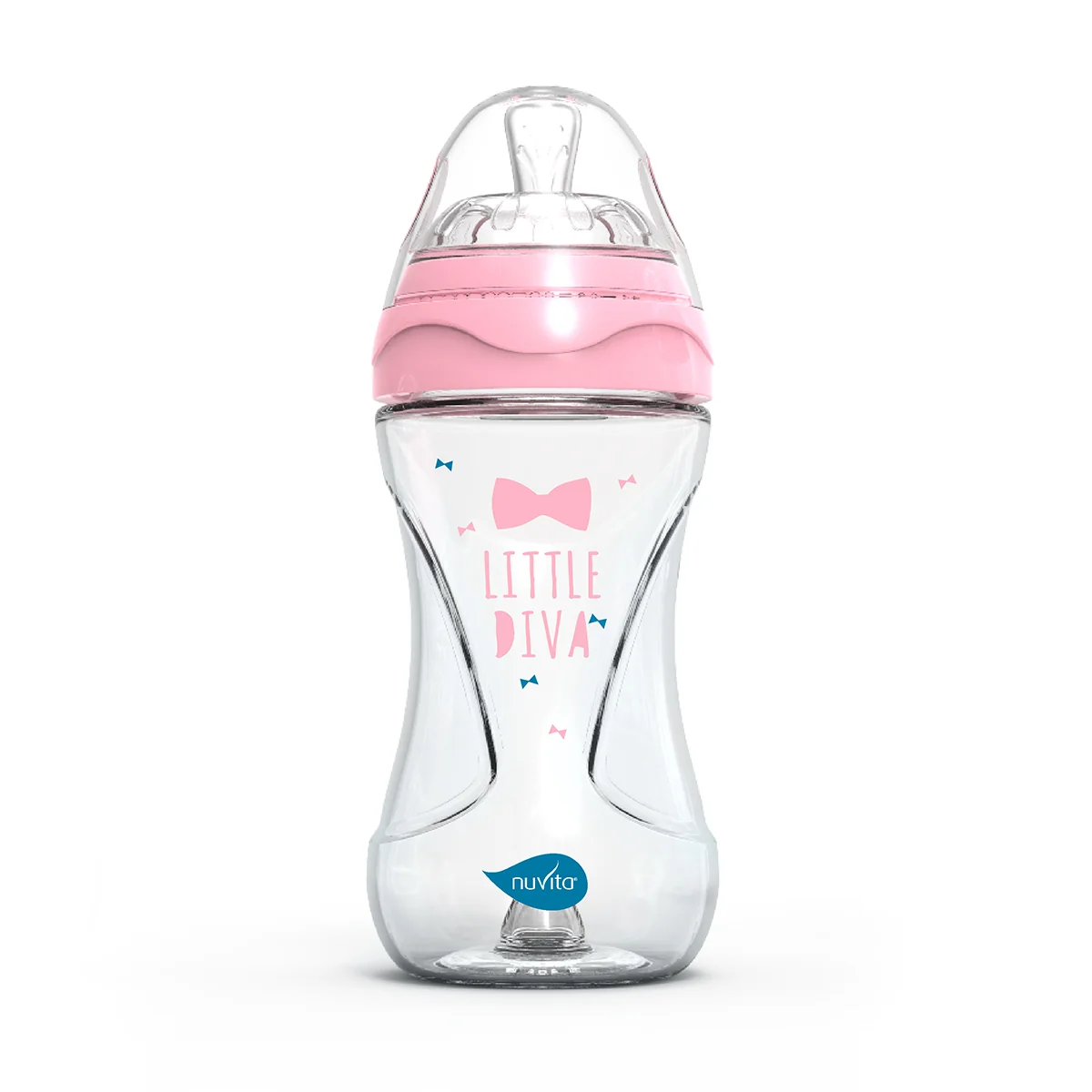 Nuvita Collection Glass Biberon Vetro Con Valvola Riduci Coliche 240 ml, Rosa