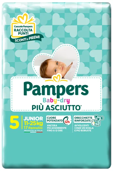 PAMPERS BABY DRY JUNIOR PANNOLINI TAGLIA 5 (11-25 KG) 17 PEZZI
