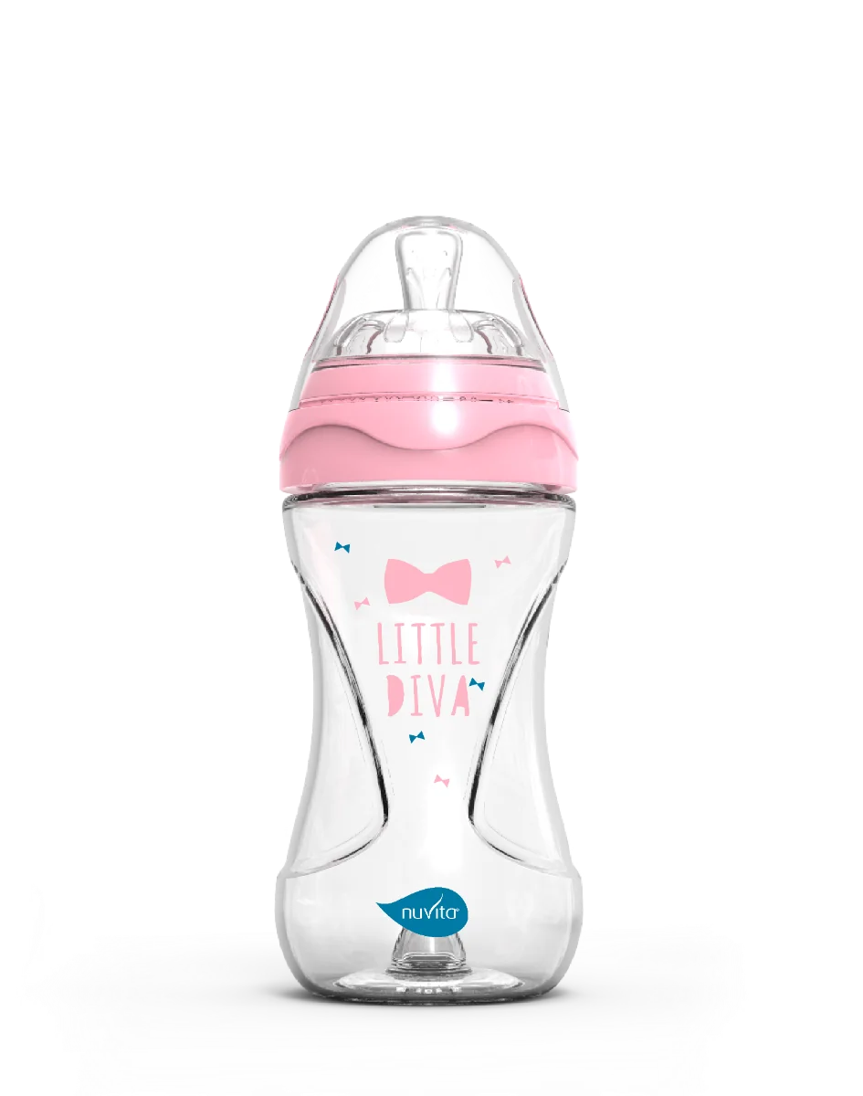 Nuvita Collection Glass Biberon Vetro Con Valvola Riduci Coliche 240 ml, Rosa