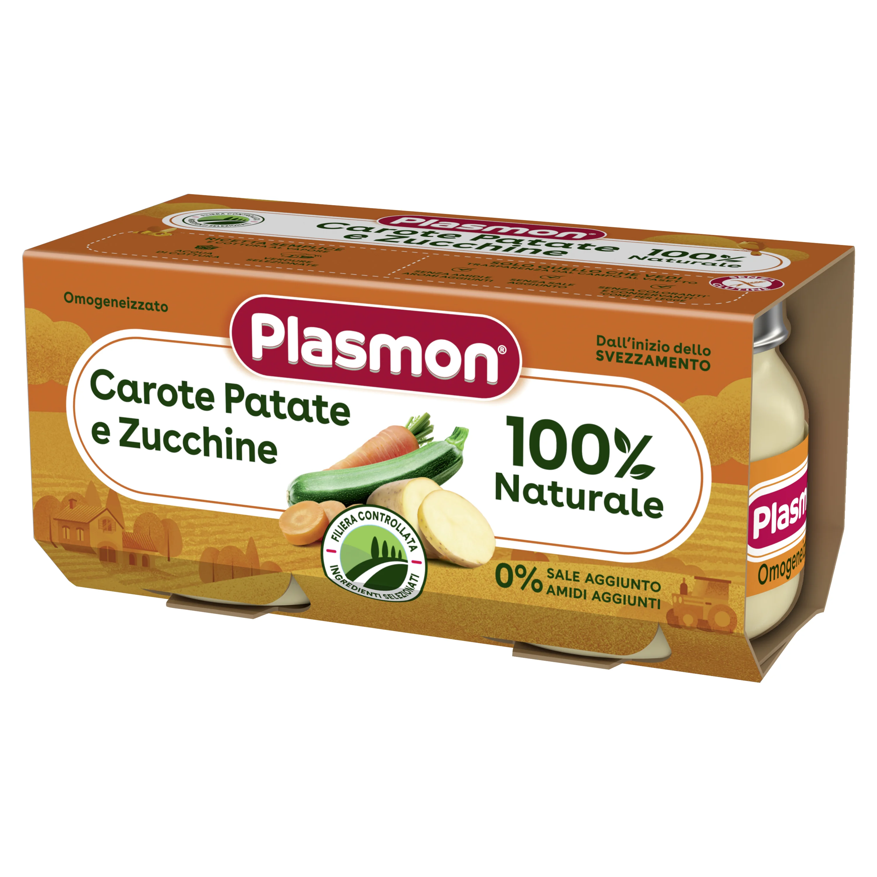 Plasmon Omogeneizzato Carote, Patate e Zucchine 2 x 80 g Alimento per l'infanzia