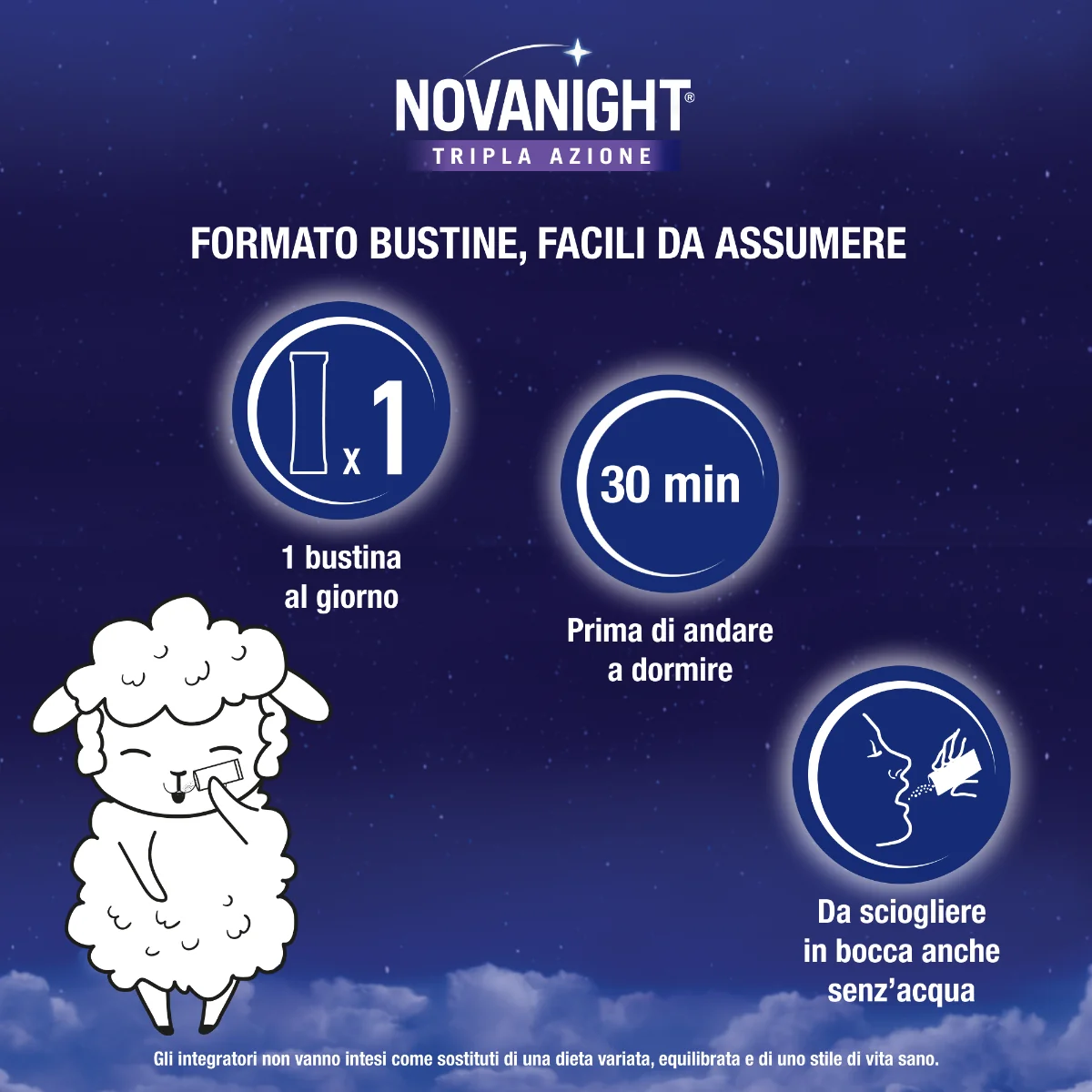 Novanight 20 Bustine Tripla Azione Integratore per il Sonno