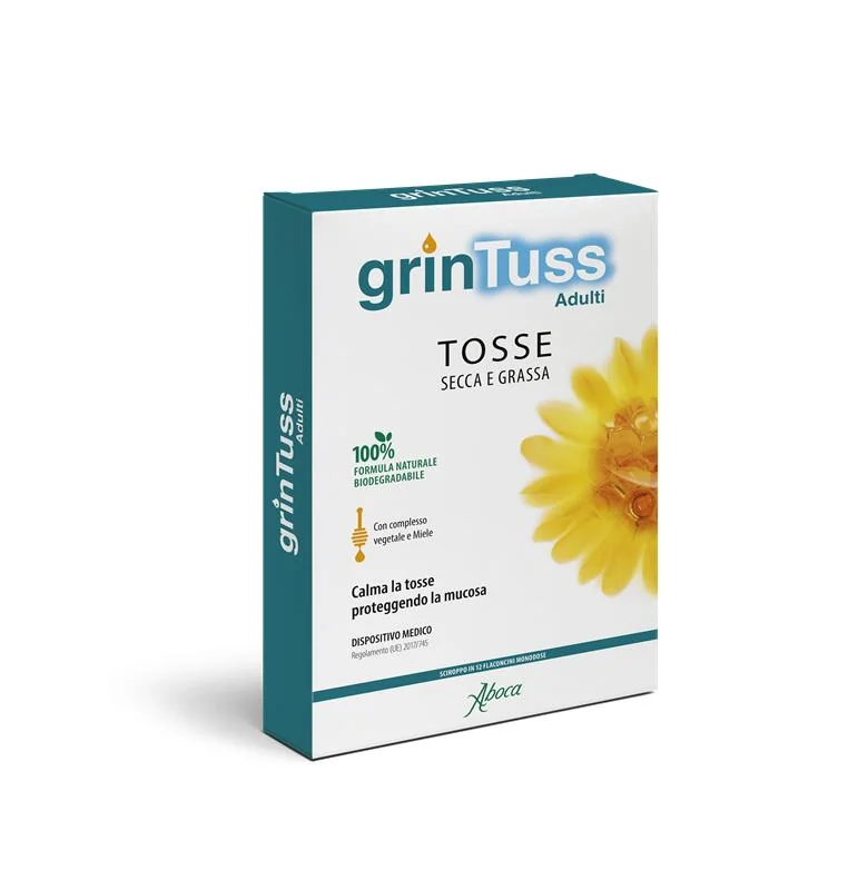 Aboca Grintuss Adulti Sciroppo Tosse Secca E Grassa 12 Flaconcini Rimedio per Tosse e Mal di Gola