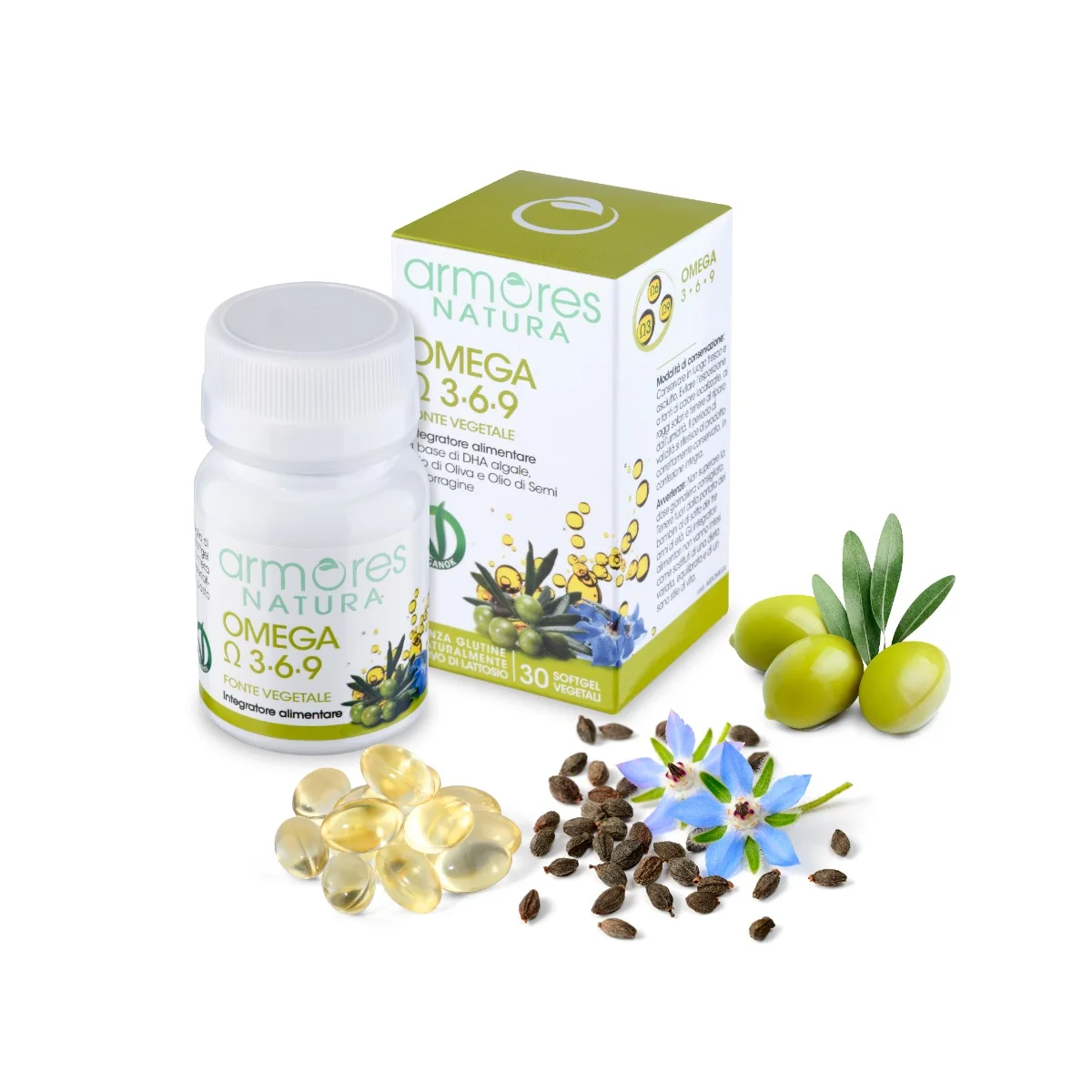 Armores Natura Omega 3-6-9 Integratore 30 Capsule Vegetali Softgel Acidi Grassi Essenziali