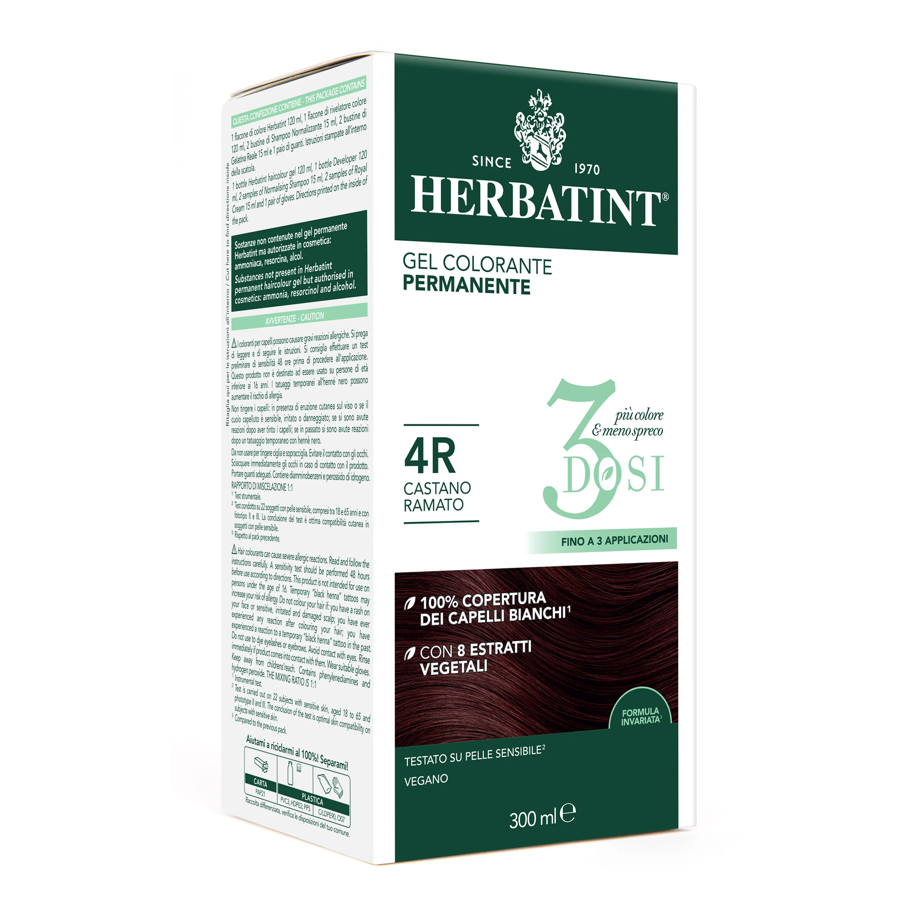 Herbatint Gel Colorante Permanente 4R Castano Ramato 300 ml Gel colorante permanente
