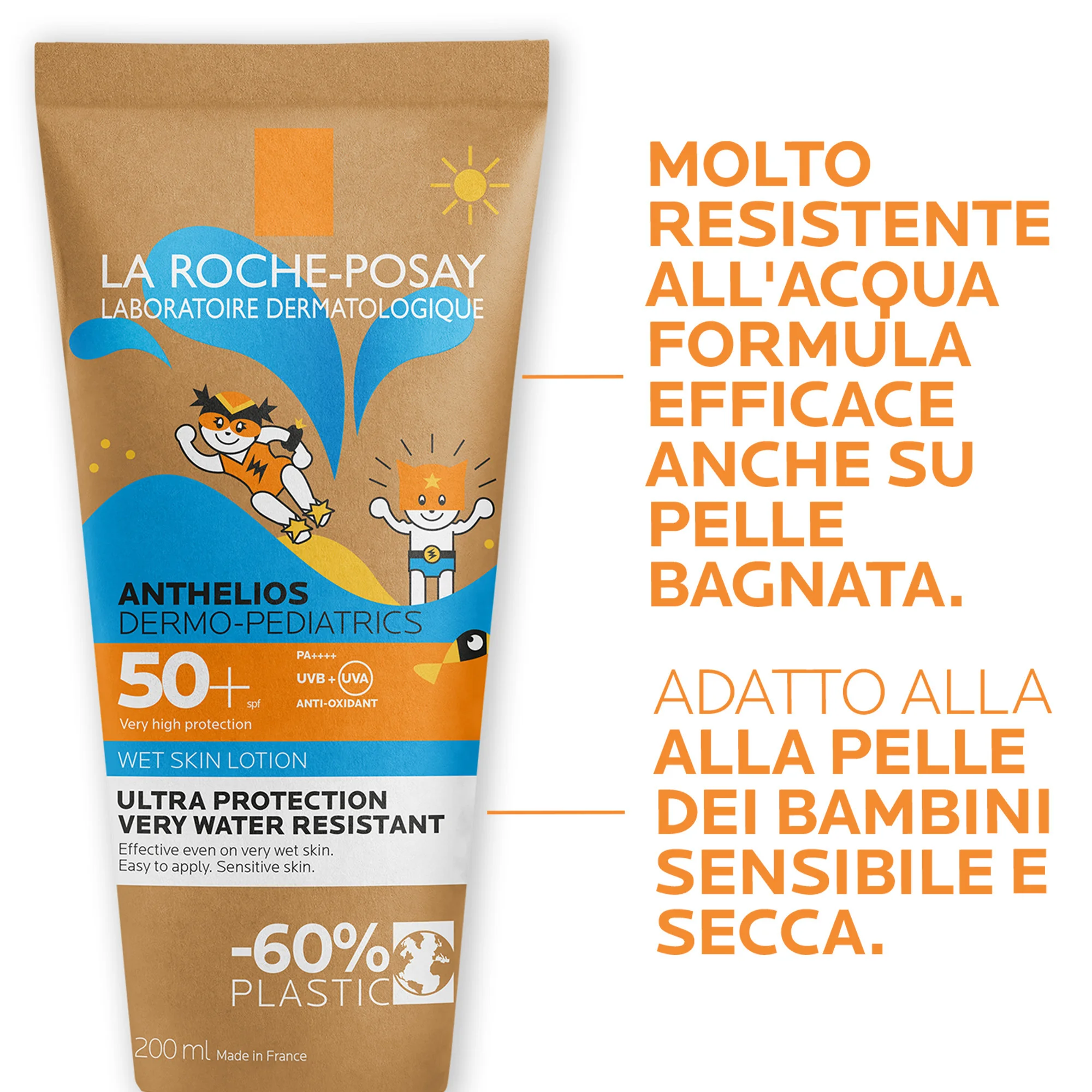La Roche Posay Anthelios Gel Pelle Bagnata Bambino 50+ 200 ml Protezione Solare Alta