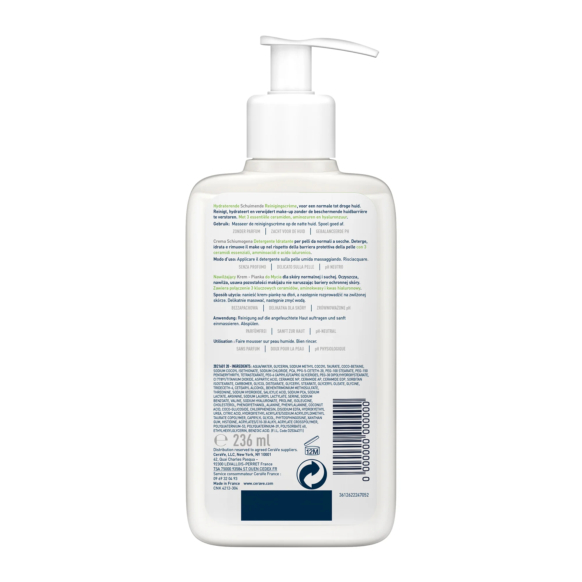 CeraVe Detergente Crema-Schiuma Idratante 236 ml Per Pelle da Normale a Secca