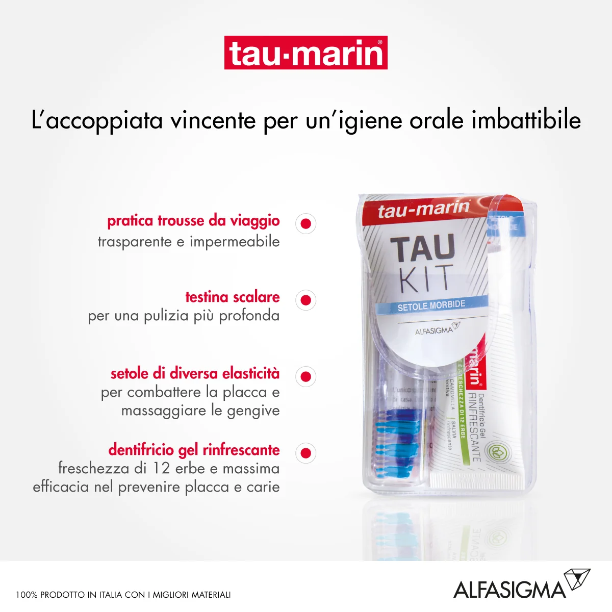 Tau-Marin Kit Spazzolino Morbido + Dentifricio Gel 20 ml Rinfrescate alle Erbe