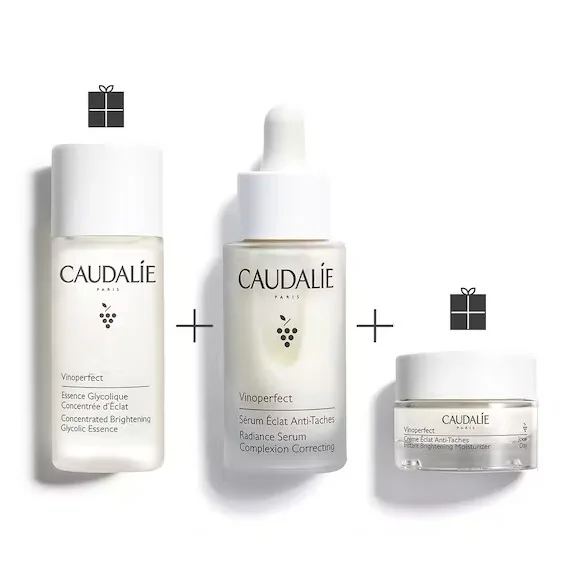 Caudalie Cofanetto 1,2,3 Vinoperfect Siero Illuminante Anti-macchie, Essenza Glicolica Illuminante, Crema Illuminante Anti-Macchie