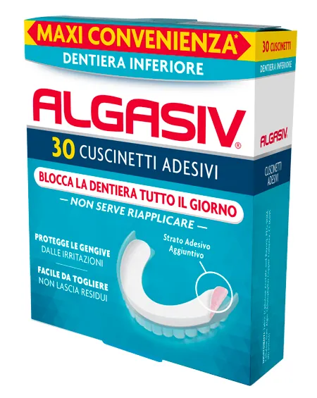 Algasiv Cuscinetti Adesivi Inferiore Per Dentiera 30 Pezzi 