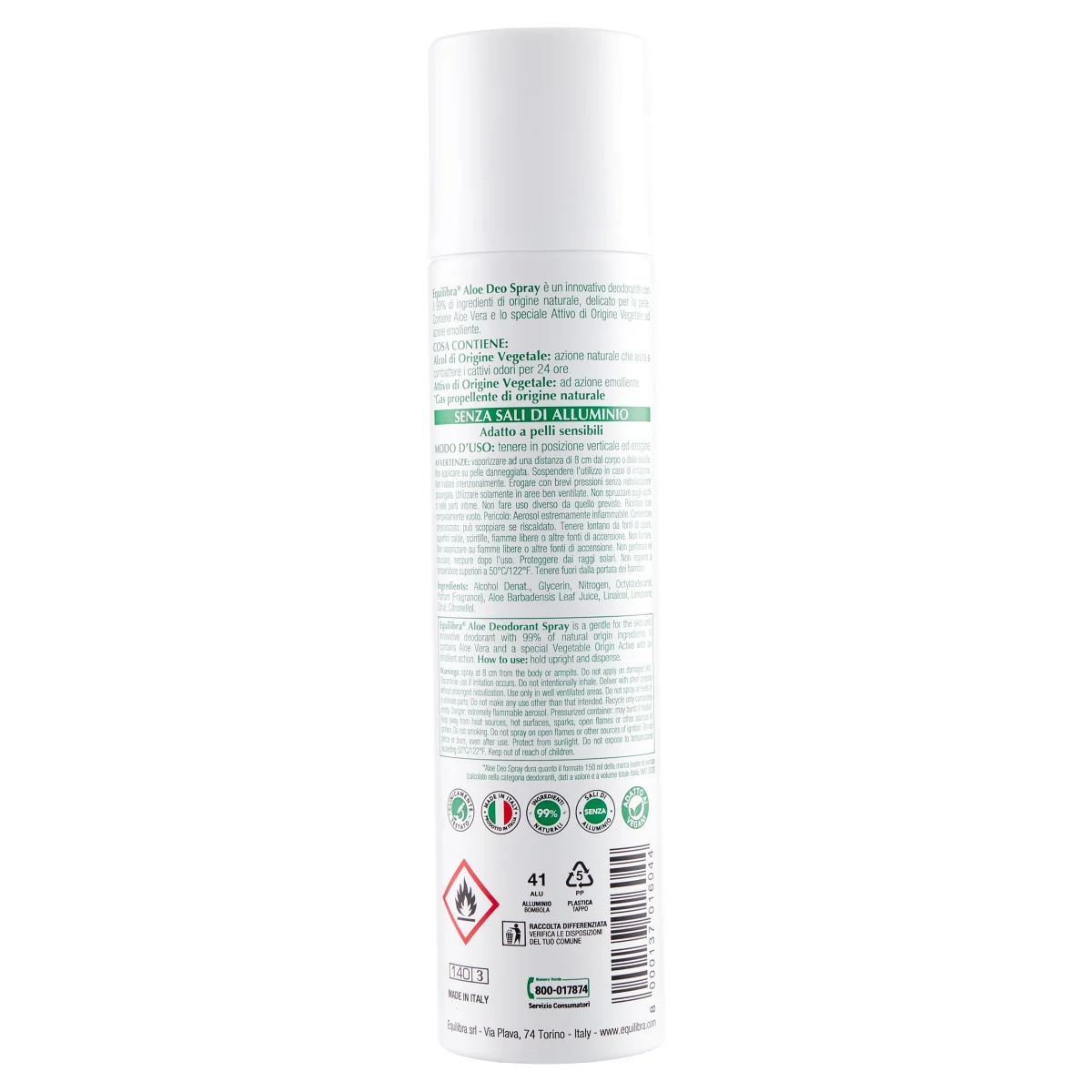 Equilibra Aloe Deo Spray 75Ml con Estratti Vegetali