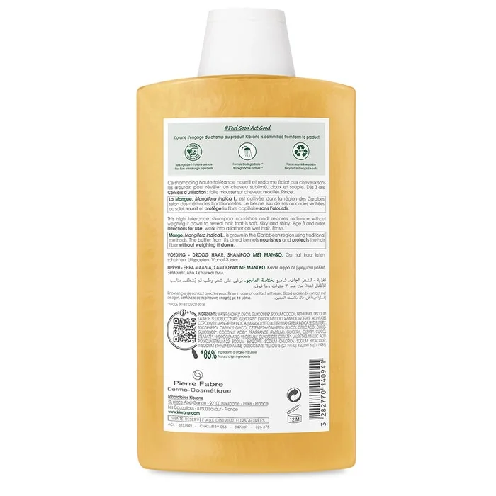 Klorane Burro Di Mango Shampoo 400 ml Nutritivo Capelli Secchi