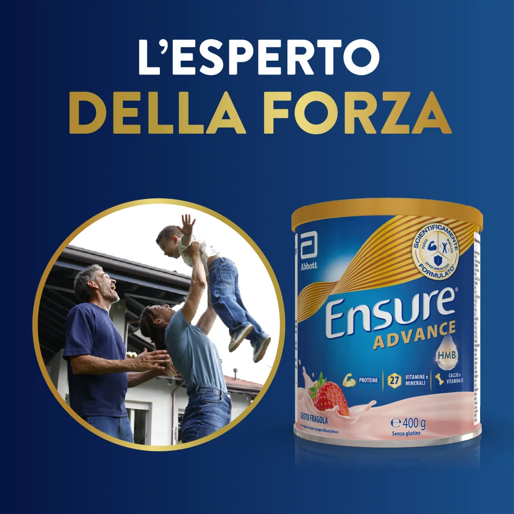 Ensure Advance 400 g Gusto Fragola Integratore Alimentare Proteico e Multivitaminico con HMB Formato Polvere