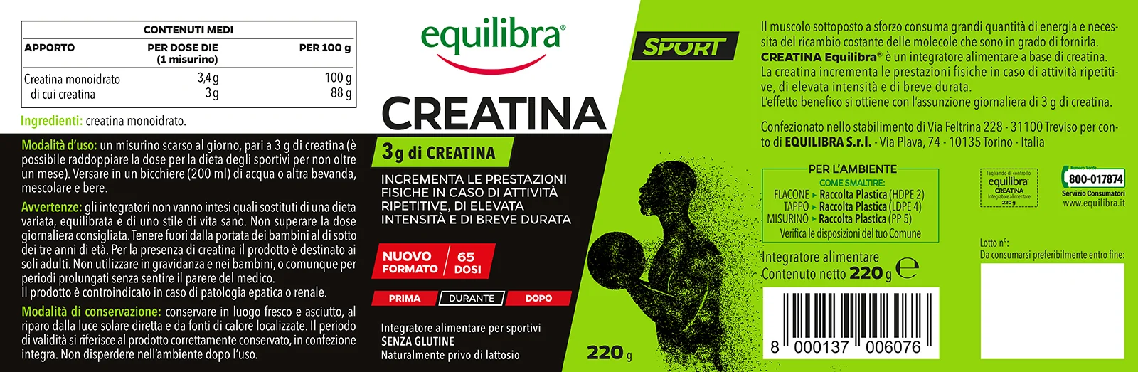 Equilibra Creatina 220 G Integratore Sportivo