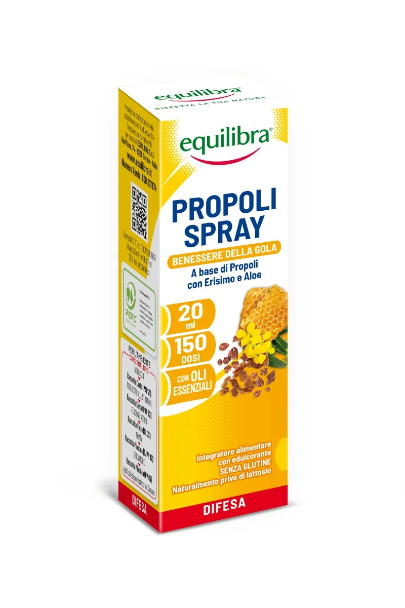 Equilibra Propoli Spray 20 ml Con Propoli, Erisimo e Aloe benessere della gola
