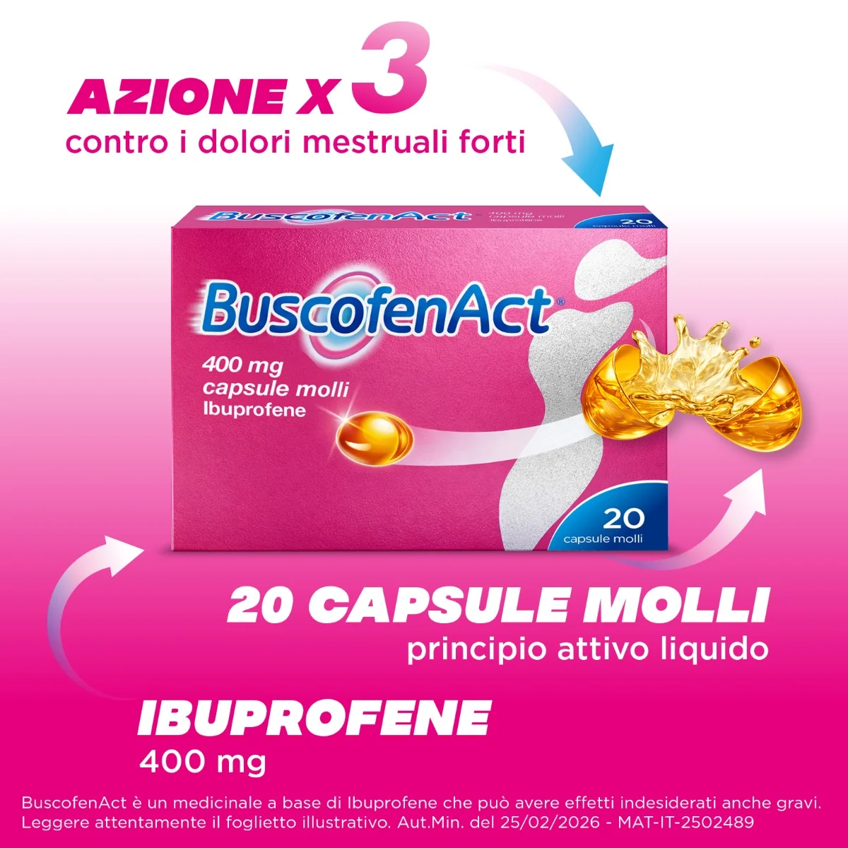 BuscofenAct 400 mg Ibuprofene 20 Capsule Molli Analgesico