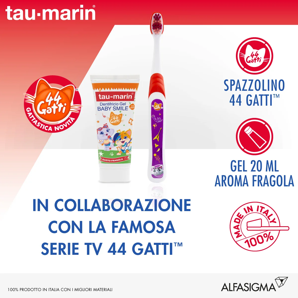 Tau-Marin Baby Smile Dentifricio Gel + Spazzolino 2-6 Anni Edizione Limitata 44 Gatti