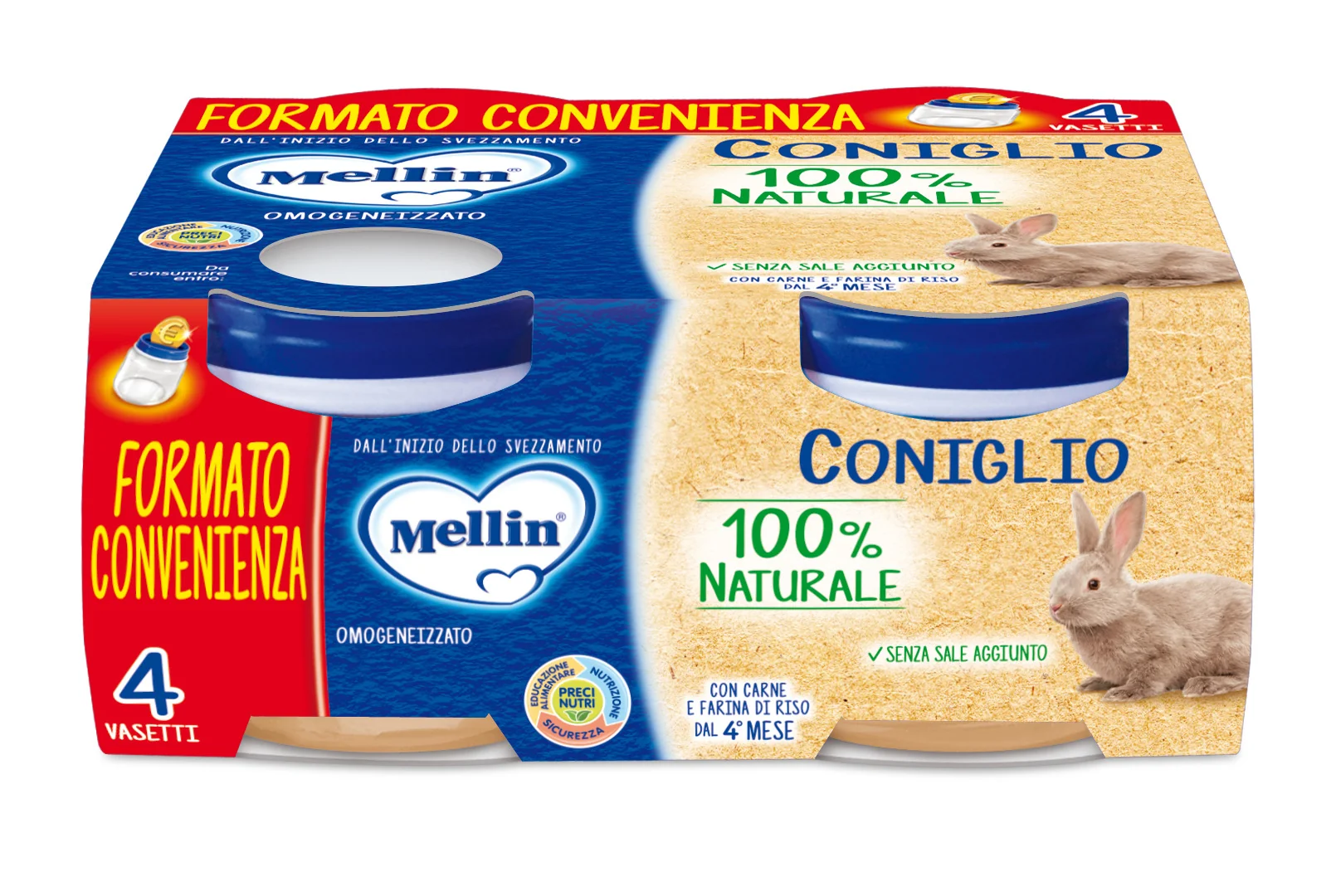 Mellin OMOGENEIZZATO Di Coniglio 4 X 80 G Alimento per Infanzia