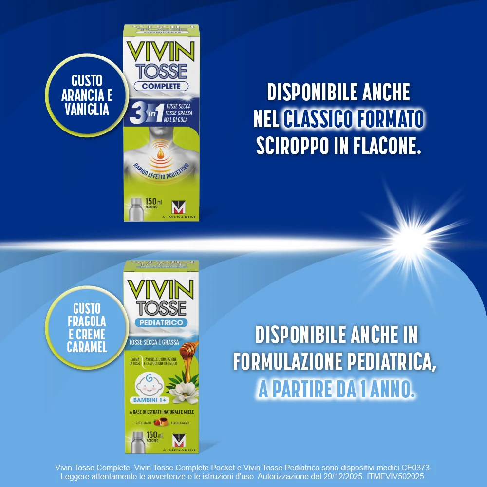 Vivin Tosse Complete 3 in 1 Complete Pocket 14 Stick Tosse Grassa, Secca e Mal di Gola
