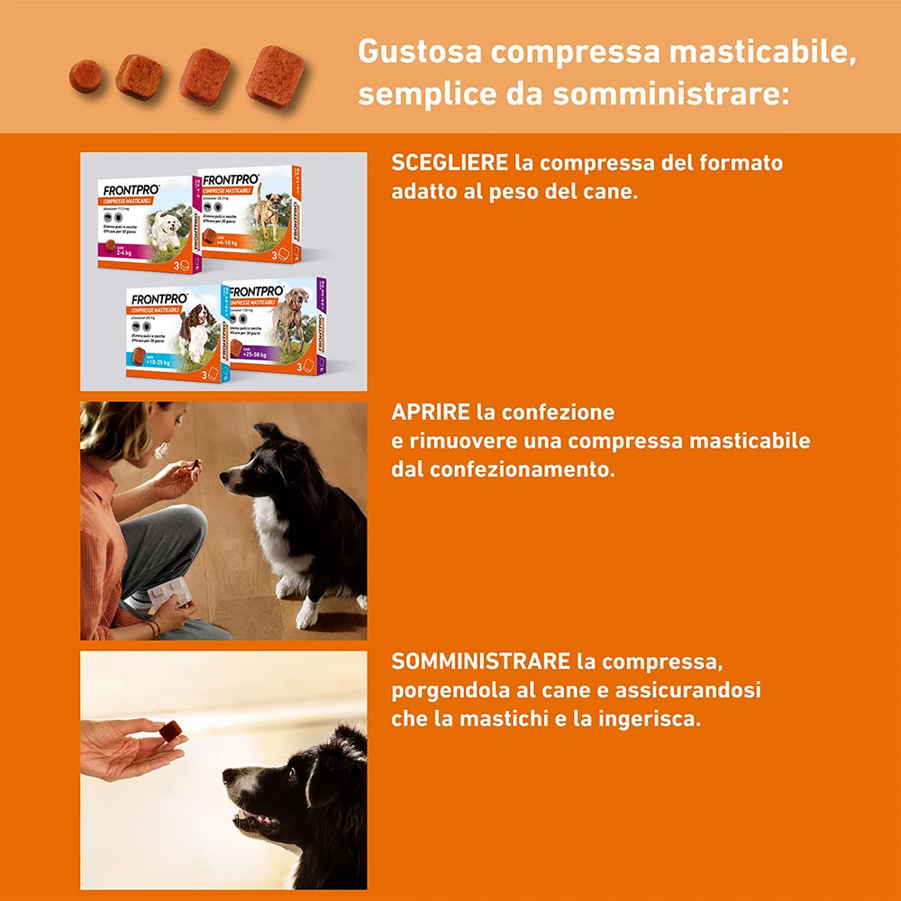 Frontpro X3 Compresse Masticabili Per Cani Contro Pulci E Zecche (10-25Kg)