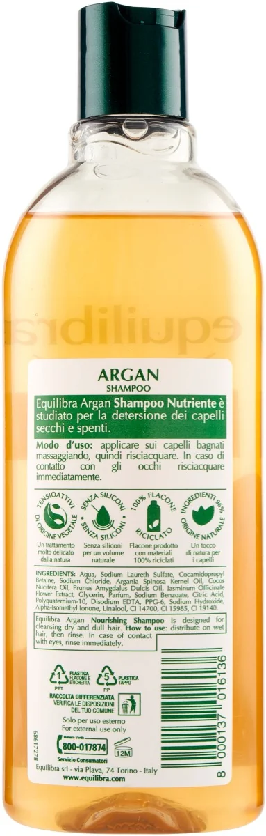 Equilibra Argan Shampoo Nutriente 300 Ml Prodotto Nutriente per Capelli